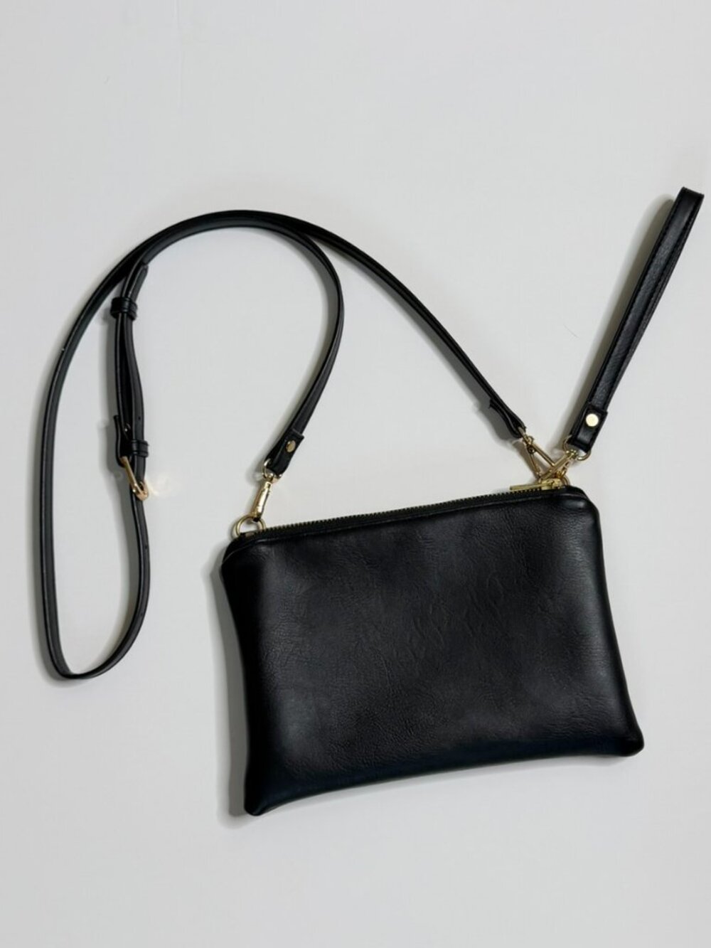 Black Vegan Leather Wristlet – Convertible Crossbody Wallet